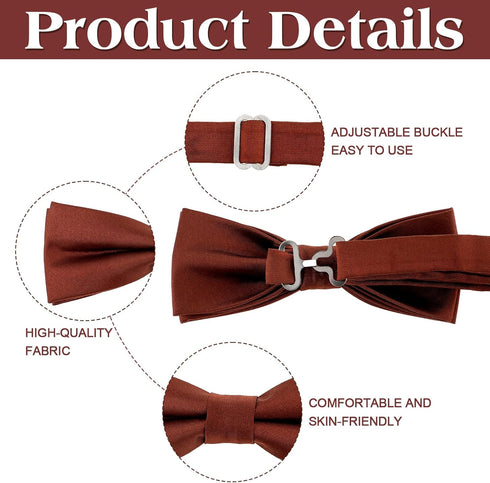 Toulite 2 Pcs Solid Cinnamon Color Boy's Bow Tie Satin Bow Tie with Suit Handkerchief Pre Tied Style Pocket Square for Wedding Party Dress up...