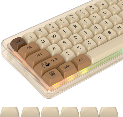 XDA PBT Key Cap, 138 Keys Dye Sublimation Coffee Cat Custome Key Cap Set for Cherry/Gatron MX switches 60 Percent/68/61 Gaming Mechanical Keyboard...