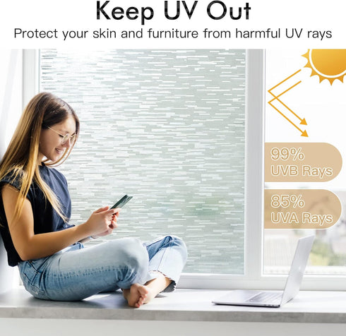 Haton Window Privacy Film, Frosted Glass Static Cling Sun Heat Blocking Window Clings, Frosting Opaque Coverings, Vinyl Removable Stickers Tint fo...