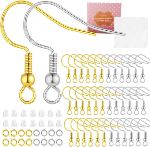 2 Colors Earring Hooks,300 PCS Earring Making Kit, Hypoallergenic Earring Hooks for Jewelry Making?White+Gold?...