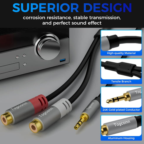 AUX to 2 RCA Y Splitter Cable, 3.5mm Male to 2RCA Female Stereo Audio Adapter, Hi-Fi Sound RCA Auxiliary Stereo Audio Cord,1/8 inch to RCA Connect...