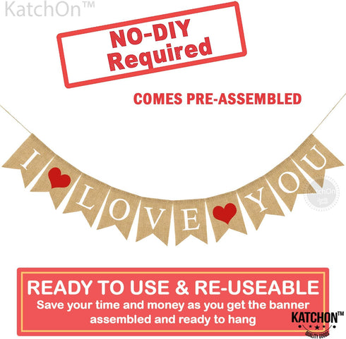 KatchOn, Burlap I Love You Banner - 10 Feet, No DIY | Love Banner for Valentines Day Decorations | Gold I Love You Sign for Valentines Day Decor |...