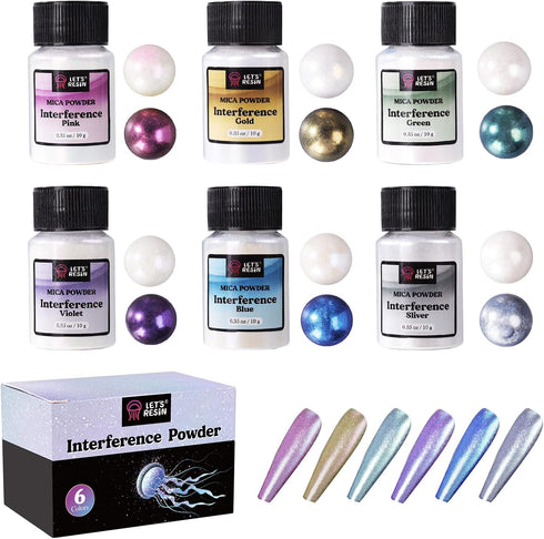 LET'S RESIN Resin Mica Powder, 6 Colors Interference Mica Powder for Epoxy Resin, Spirit Pearl Pigment Powder for Resin, Paint, Slime, Art...