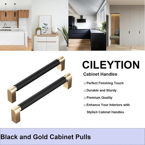 1 Pack Black and Gold Handles for Cabinets, 6-3/10 Inch Hole Centers Gold Drawer Pulls, Dresser Hardware and Handles for Cabinets and Drawers...