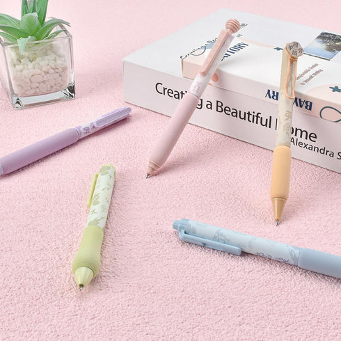 BAYTORY 5Pcs Cute Gel Pens Black Ink, Retractable ST Fine Point 0.5mm Gel Ink Pens, Quick Dry Smooth Writing for Office & School Supplies Journali...
