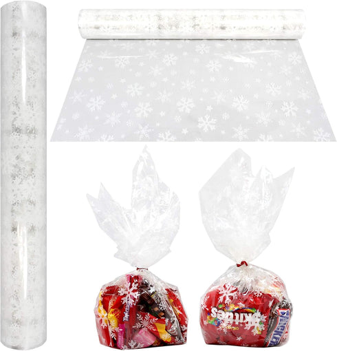 AnapoliZ Christmas Cellophane Wrap Roll | 100’ Ft. Long X 16” in. Wide | 2.3 Mil Thick Crystal Clear with Snowflakes| Gifts, Baskets, Treats, Cell...
