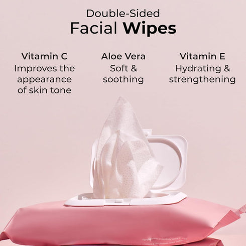 MCoBeauty Everyday Face Wipes 25 Pack, Double Sided for Smooth and Textured Side, Travel-Friendly with Vitamin C, Aloe Vera and Vitamin E, Vegan, ...