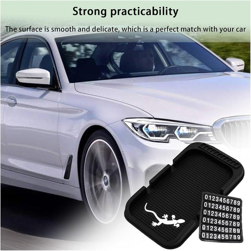 Car Dashboard Phone Holder, Non-Slip Double-Groove Auto Cell Phone Pad Mat with Number Plate, Universal Vehicle Phone Mount for All Smartphones, G...