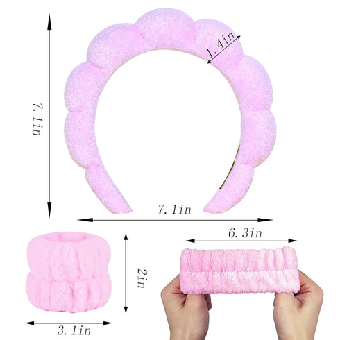 Spa Headbands and Wristband Set for Women Washing Face or Skincare,Puffy Make Up Headbands Combo,Cute Bubble Headband, Terry Cloth Bubble Soft Hea...