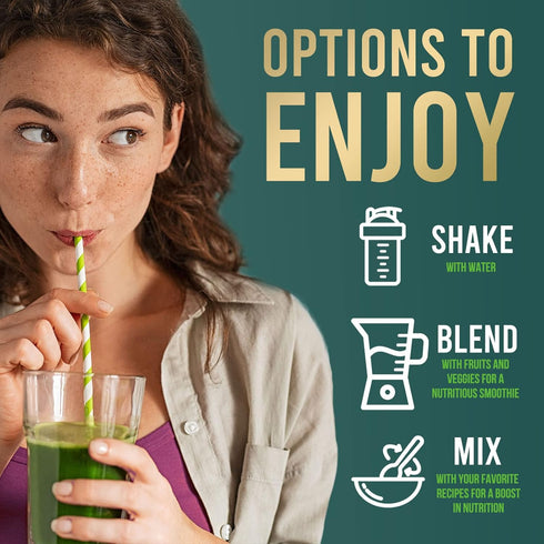 Super Greens Powder Smoothie Mix - Green Whole Food Blend Supports Energy & Gut Health with Spirulina, Chlorella, Mushrooms, Vegetables, Digestive...