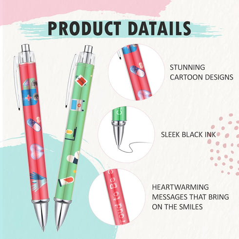 Nurse Pens Cartoon Nurse Pens, Cute Retractable Nursing Pens Funny Nurse Pens Set Greeting Nurse Appreciation Gift Pens for Nurse Week Medical Ass...