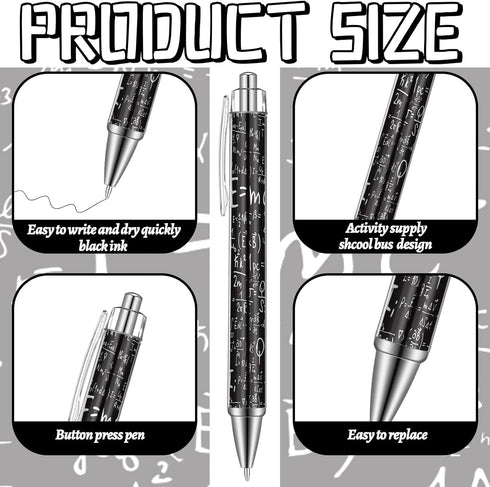 48 Pcs Math Ballpoint Pen Back to School Party Favor Black Ink Retractable Ballpoint Pens for Teacher's Day Gifts Students Party Supplies Office H...