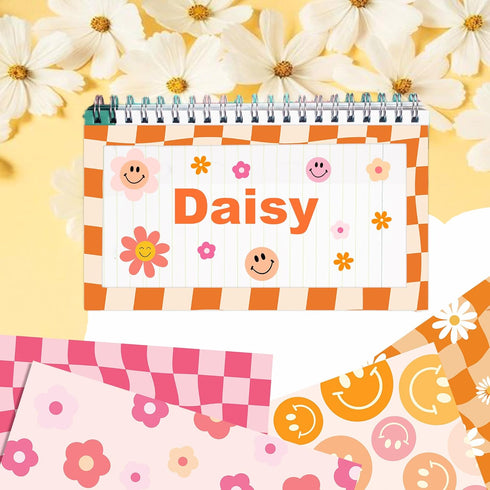 Boho Daisy Face Checkered Gift Scrapbook Paper Pad - 24 Pcs Retro Groovy Checkered Decorative Craft Double-Sided Decopodge Cardstock for DIY Decor...