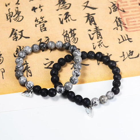 2Pcs Matte Lava Rock Volcanic Stone Beads Stretch Bracelet Stacking Essential Oil Diffuser Tiger Eye Seed Energy Yoga Bracelet for Men Women Coupl...