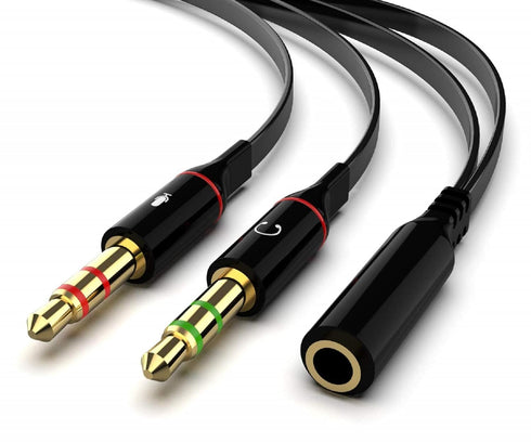 Maeline Headphone Splitter Adapter, 3.5mm Mic Cable for Computer, Headset 3.5mm Female to 2 Dual Male Microphone Audio Stereo Jack Earphones Port ...
