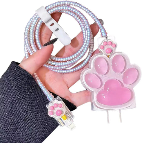 Cable Protector for iPhone Charger with Cute Cat Paw Design,Kawaii Cat Claw Soft Charging Cord Protector Data Cable Saver for Women Girls Compatib...