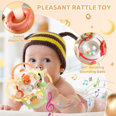 Orzbow Baby Sensory Teething Teether Toys, Infant Montessori Toys, Silicone Baby Rattle Balls Toys, Baby Chew Toys for 3-6-12-18 Months Sucking Ne...