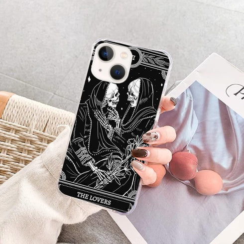 The Lovers Tarot Card Skull Black Case Compatible with iPhone 15, Trippy Psychedelic Aesthetic Tarot Card Cool Skeleton Case for iPhone 15, Unique...