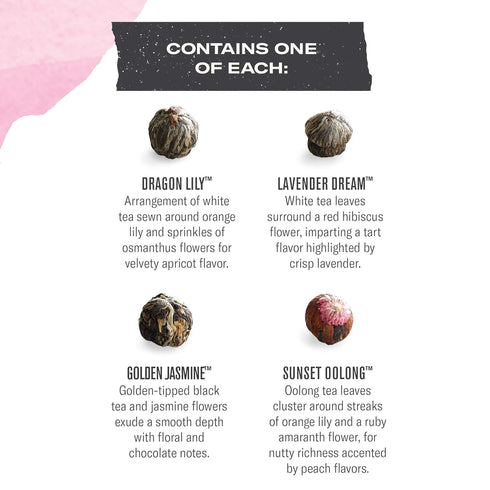 Numi Organic Tea Petite Bouquet 4-Variety Flowering Tea Blossoms, Blooming Tea Flowers, Steeps 12 Pots...