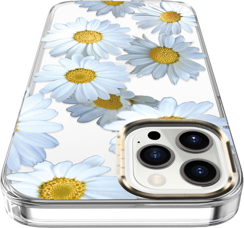 BAISRKE Compatible with iPhone 13 Pro Case,Clear Case with Flowers,for Girly Women,Shockproof Floral Pattern Hard Back Cover for iPhone 13 Pro Cas...
