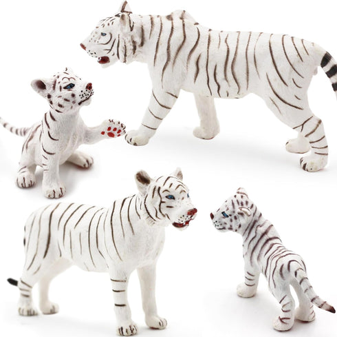 Gemini&Genius White Tiger Family Set Realistic Animal Figurines with Cub, Safari Animals Family Playset Figures, Educational Wildlife World Models...