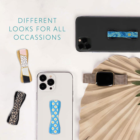 LOVEHANDLE Universal Phone Grip for Most Smartphones, Mini Tablets and Cases, Happy Daisy Design Elastic Strap with Blue Base, lh-01-happydaisy...