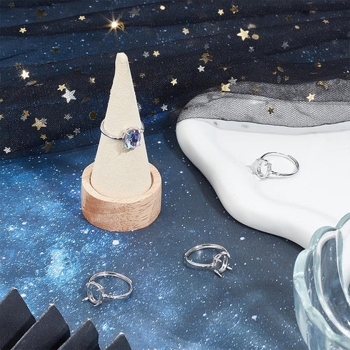 Beebeecraft 1 Box 4Pcs Prong Ring Blanks 925 Sterling Silver Plated Adjustable 4 Claw Prong Pad Ring Settings Finger Ring Components for Jewellery...