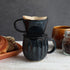 Asayu Japan Ceramic Coffee Pour Over Maker Set in Dark Navy Blue, Slow Brewing Paper Filter Holder and Dripper with 3 Holes for Coffee and Tea - C...