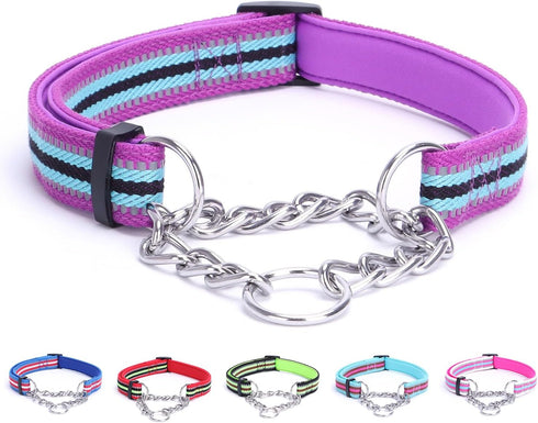 Reflective Martingale Dog Collars, Adjustable Soft Neoprene Padded Breathable Nylon Pet Collar for Puppy, Medium and Large Dogs,Purple,M...