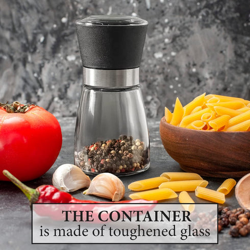 Manual Refillable Pepper Grinder - 6 Oz Refillable Glass Grinders for Pepper, Salt, and Other Spices, Adjustable Rotor with 5 Settings, Scratch-Re...