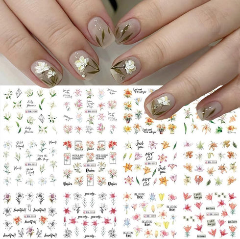 Flowers Nail Art Stickers Spring Blossom Water Transfer Nail Decals Flowers Water Transfer Nail Stickers Yellow Flowers Nail Art Design Decals for...