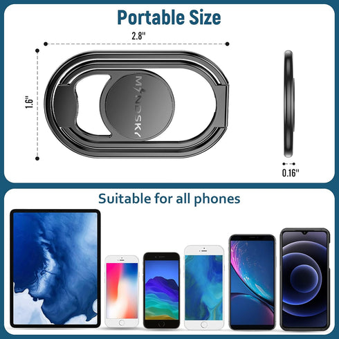 Phone Ring Holder-with Car Magnetic Phone Mount Metal Phone Ring Finger Kickstand Black Cell Phone Grip Compatible with iPhone iPad Smartphones Ta...