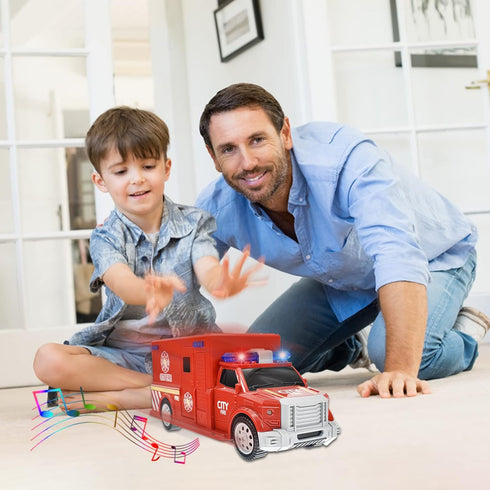 Fire Truck Toy for 3-8 Year Old Boys Girls, LED Music Electric Universal Wheel Fire Truck Toys, Toddlers and Kids Fire Truck Toys Gifts, Red, CDDZ...