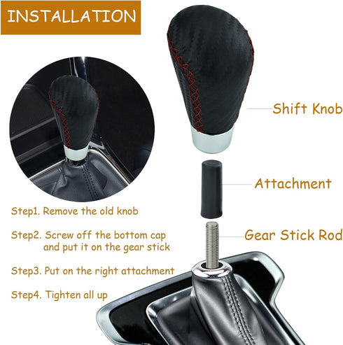 Car Gear Shifter Knob Leather Shift Lever Handle for Most Manual Automatic Vehicles (Red Stitches)...