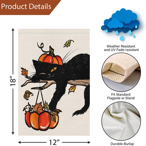 Louise Maelys Fall Black Cat Garden Flag 12x18 Double Sided, Small Burlap Welcome Autumn Garden Yard House Flags Pumpkin Thanksgiving Outside Outd...