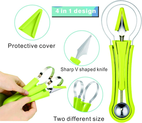 DIANCHU 2 Pieces Melon Baller Scoop Set, 4 In 1 Stainless Steel Fruit Scooper Fruit Tool Set Melon Baller Carving Knife Fruit Scooper Seed Remover...