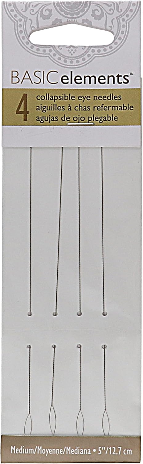 The Beadsmith Basic Elements Collapsible Eye Needles – 5 Inch Long – Flexible Twisted Wire – Large Eye, Easy to Thread – 4 Medium Needles...
