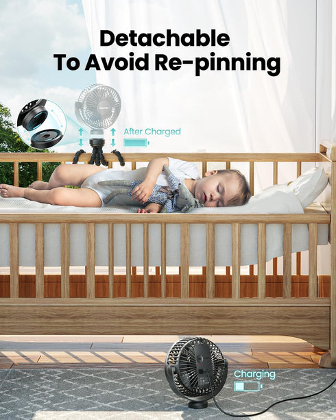 Gaiatop Mini Portable Stroller Fan, Battery Operated Small Clip on Fan, Detachable 3 Speed Rechargeable 360° Rotate Flexible Tripod Cooling Fan fo...