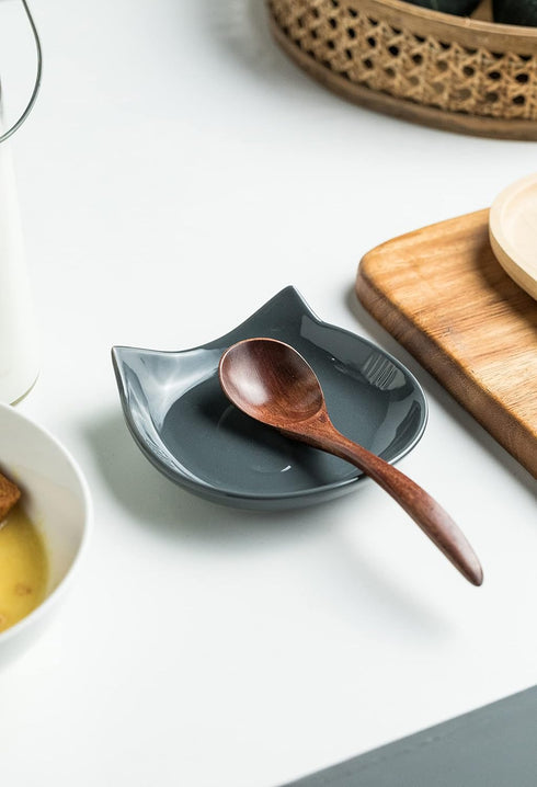 Ceramic Spoon Rest for Stove Top, Cat Cooking Spoon Holder for Kitchen Counter, Cute Spoon Rest Utensil Rest for Spatula Spoons Ladles, Dark Gray...