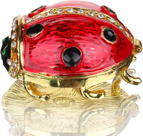 YU FENG Ladybug Figurine Trinket Box Hinged Crystals Jeweled Small Cute Animal Jewelry Boxes Collectible...