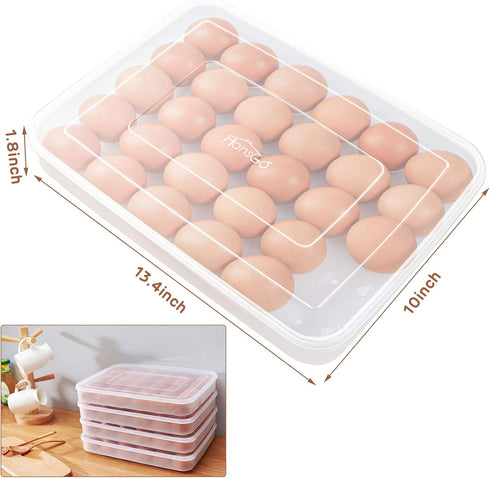 HANSGO Egg Holder for Refrigerator, Deviled Egg Tray Carrier with Lid Fridge Egg Dispenser Egg Storage Stackable Plastic Egg Containers