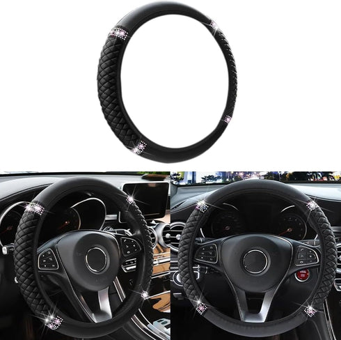 Bling Leather Steering Wheel Cover, Rhinestones 15 Inch Colorful Auto Steering Wheel Protector, Sparkly Crystal Diamond for Women Girls Most Cars ...