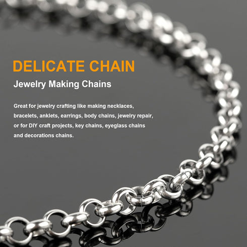 KYUNHOO 4 Meters Circle Link Chain Spool Soldered Stainless Steel Chains for Jewelry Making Charm Chains Bulk for Men DIY Jewelry Craft Finding Je...