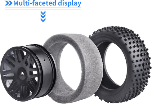 Hobbypark (4-Pack) 1/10 Scale Off Road Buggy Tires & Wheel Rims Set Front and Rear 12mm Hex Hubs with Foam Inserts for RC Hobby Car...