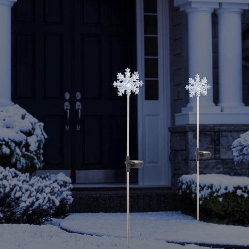 Alpine Corporation 33" H Outdoor Solar 3D Snowflake Garden Lawn Stakes with LED Lights (Set of 2)...