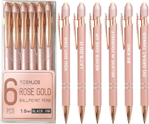 Stylus Pens for Touch Screens, 6 Pack Rose Gold Inspirational Pens, 1.0mm Medium Point BallPoint Pens, Cute Pens Nurse Gifts Office Supplies for W...