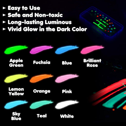 Roizefar Fabric Paint, 10 Colors Glow in the Dark Paint, 3D Permanent Acrylic Textile Paint (20 ml/0.68 oz), Neon Craft Painting Fabric Paint for ...