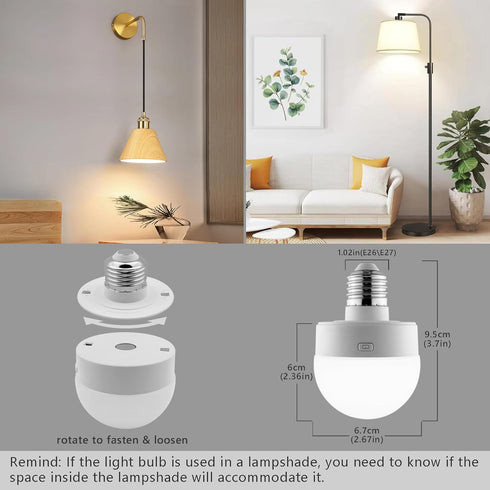 KMU Rechargeable Battery Operated Light Bulb 2 Pack E26 Battery Powered Light Bulb with 2 Remote Control, WRGB 15 Colors LED Light Bulb for Non Ha...