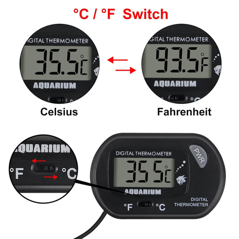 2Pack Digital Aquarium Thermometer Fish Tank Thermometer, Water Thermometer with Large LCD Display, Reptile Thermometer for Vehicle Reptile Terrar...