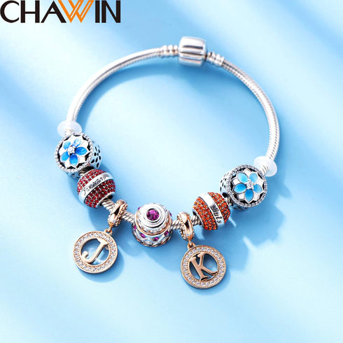 Initial A-Z Letter Charm Bead, Alphabet Charms Rose Gold, Authentic 925 Sterling Silver Charms fit Pandora Charm Bracelets, Necklace, Circle Dangl...